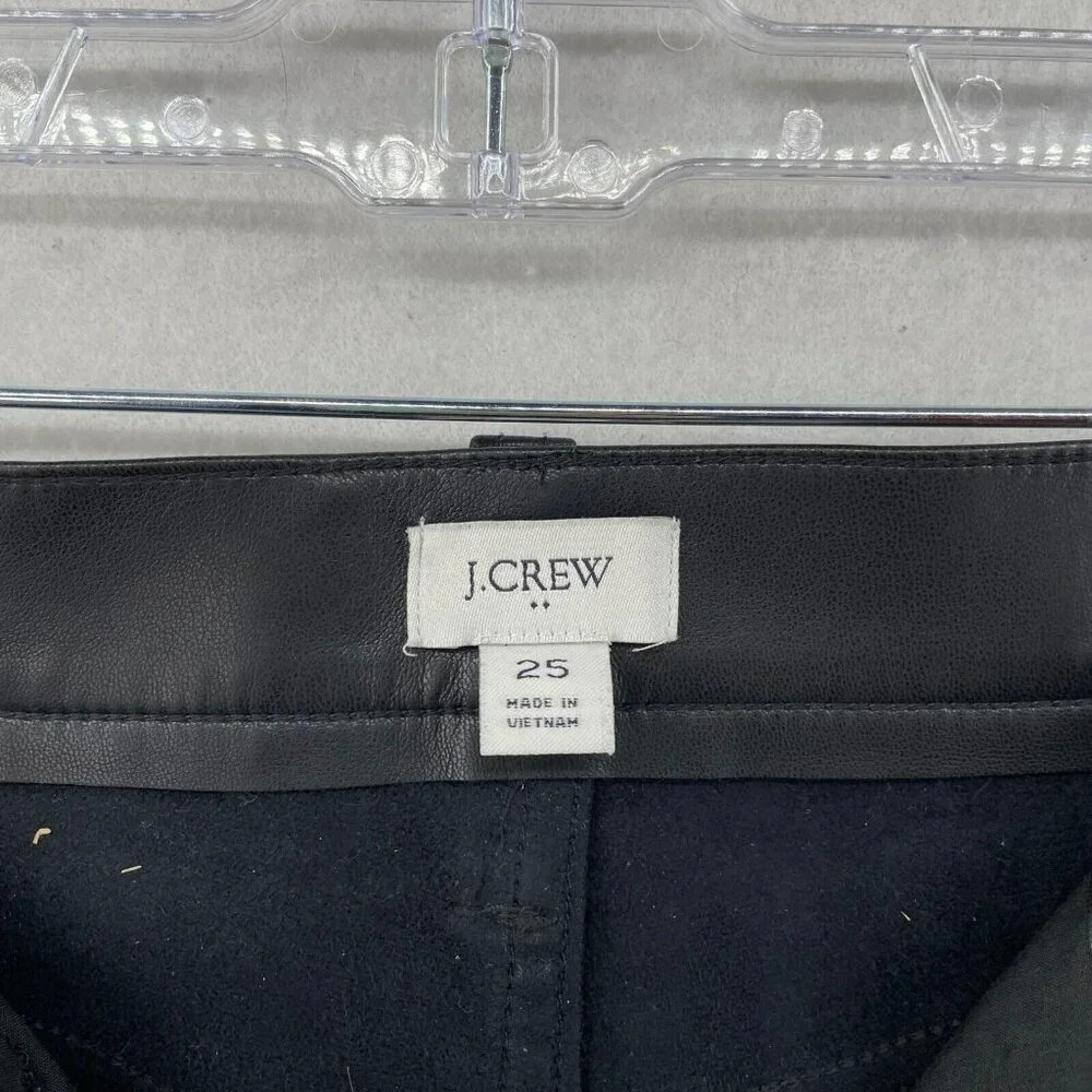 J Crew Pants Womens 25 Black Kate Faux Leather Straight Leg Soft Stretch Button - Picture 8 of 10
